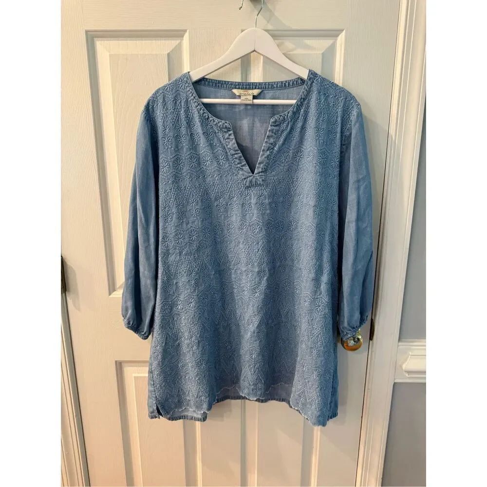 Bob Timberlake Blue Chambray Embroidered Tunic Top Blouse sz XXL EUC